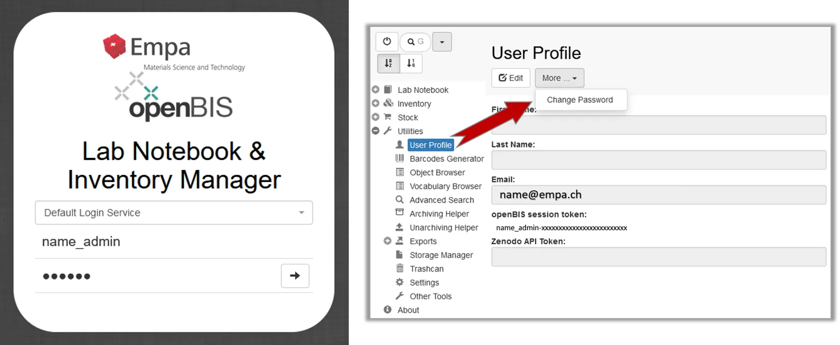 Display of the login window for Admin login