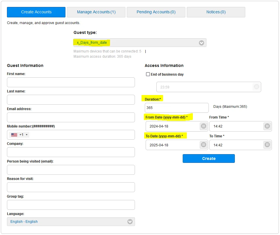 How it looks to sponsor a guest account from empa