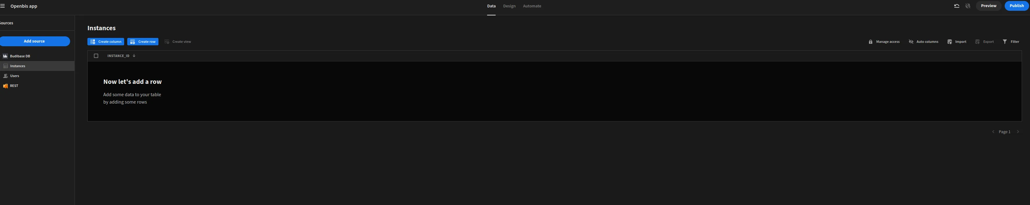 budibase main screen